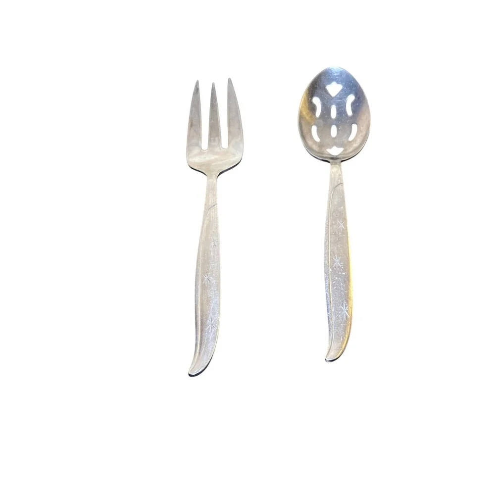 Serving Set Silver Vintage Starburst Atomic Japan Stainlessteel Mid Century